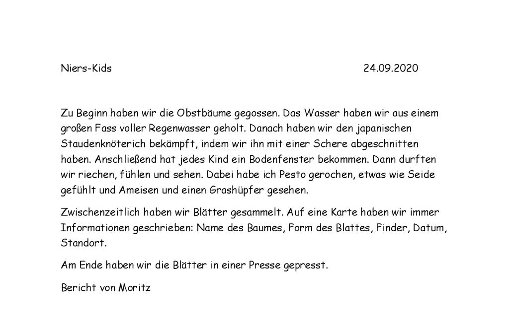 24.09.2020: Bericht Moritz